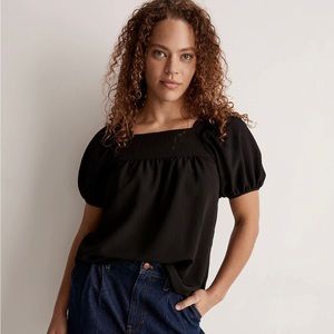 NWOT Madewell black seersucker puff sleeve blouse size m.